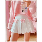 Princess Aesthetic Pink and White Ribbon Tennis Skirt - Cosparty