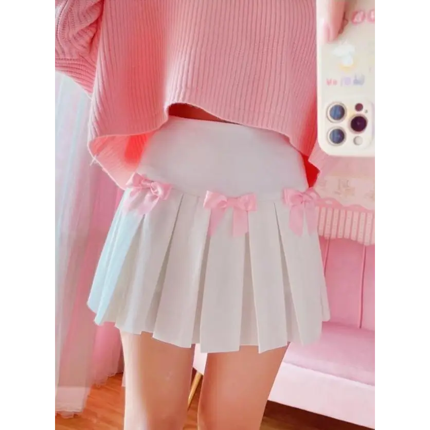 Princess Aesthetic Pink and White Ribbon Tennis Skirt - skirt