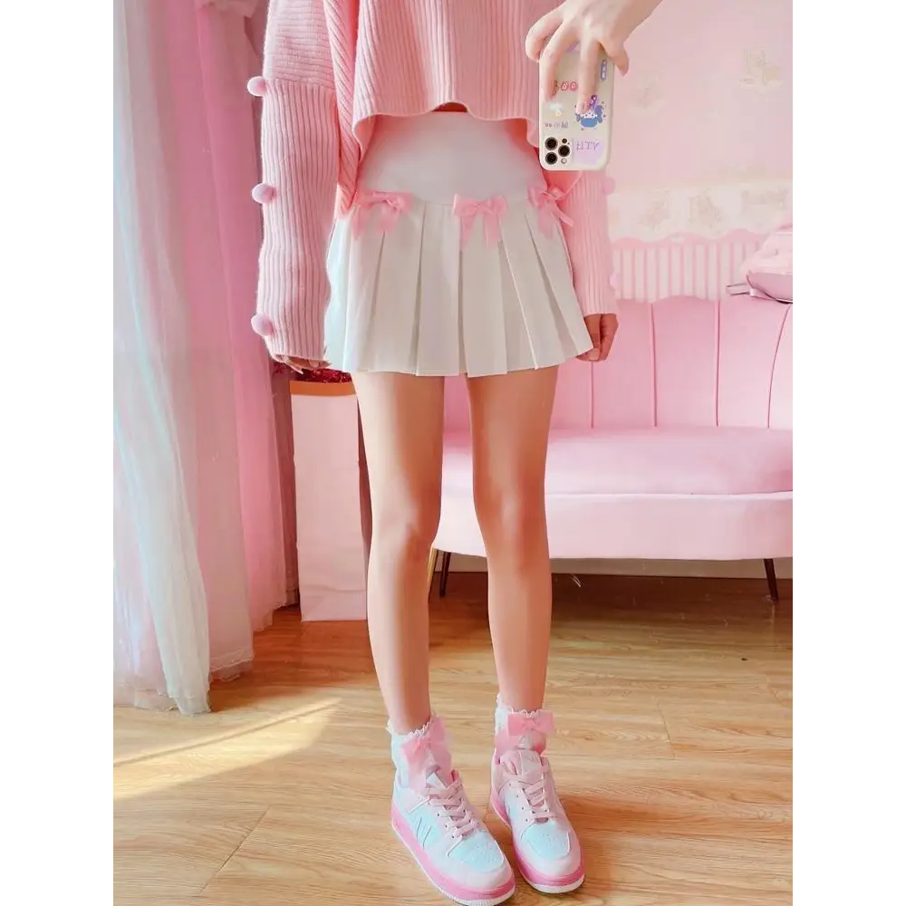 Princess Aesthetic Pink and White Ribbon Tennis Skirt - skirt