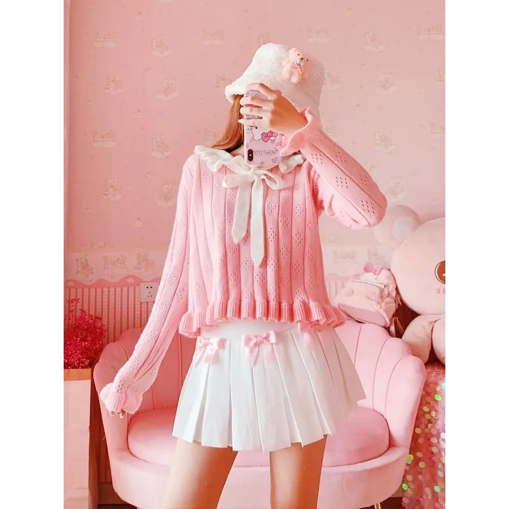 Princess Aesthetic Pink and White Ribbon Tennis Skirt - skirt