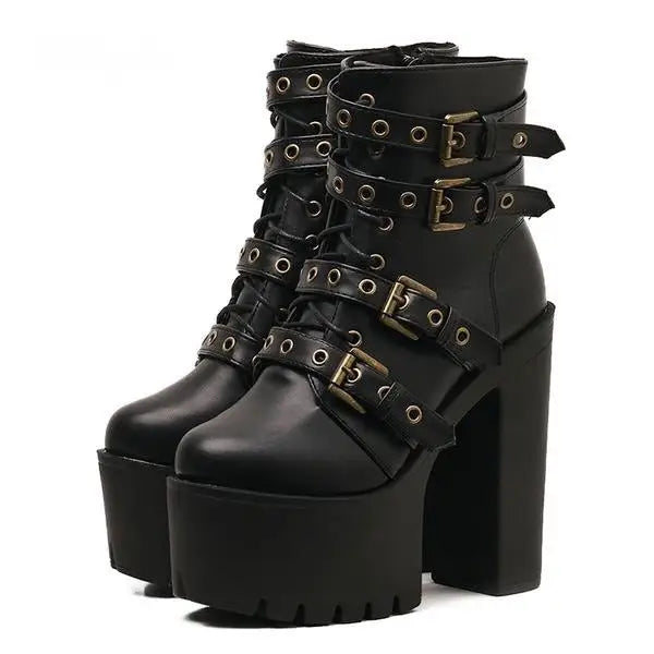 Punk Rock Chunky Block Heeled Booties for Perfect Fit Feet - Shoes