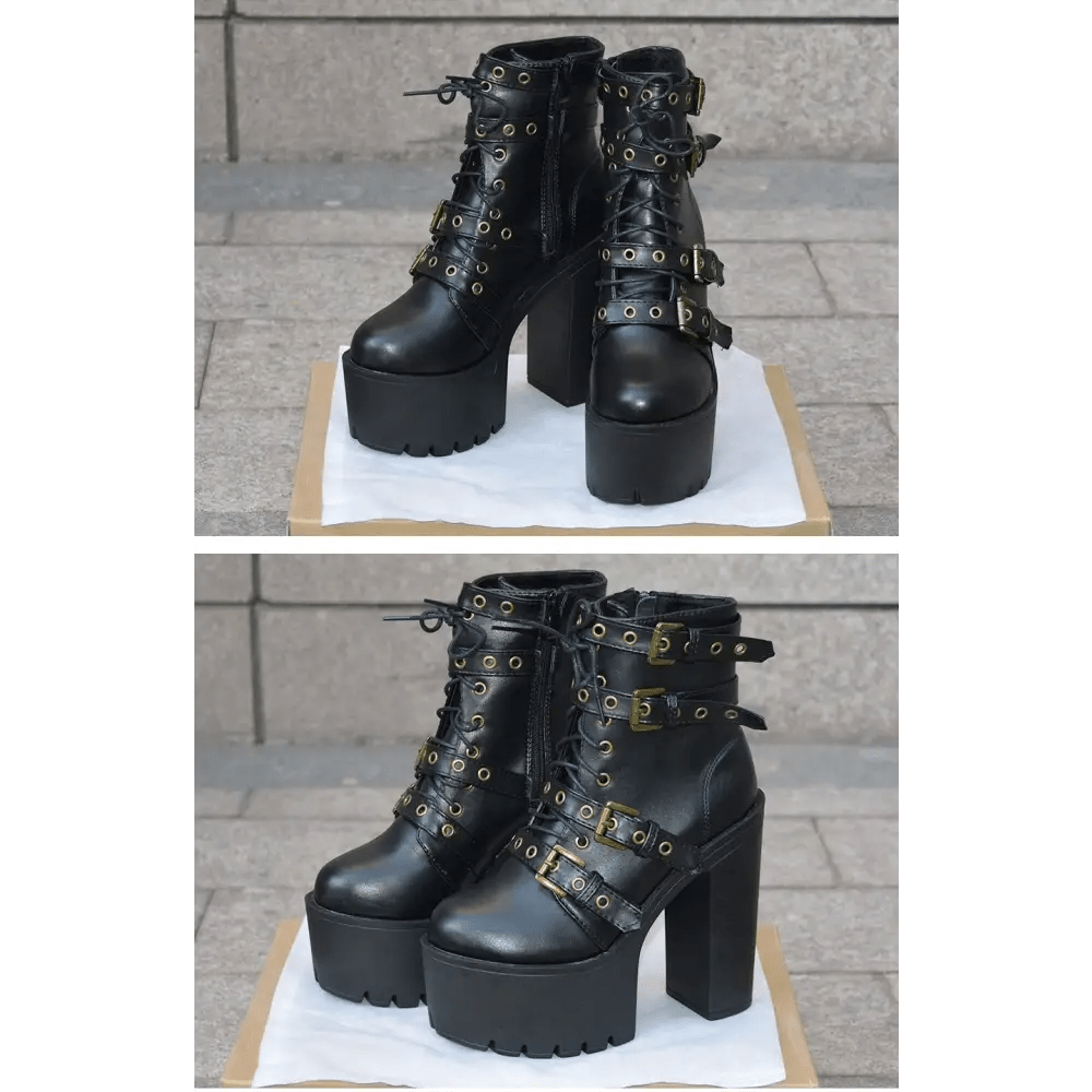 Punk Rock Chunky Block Heeled Booties for Perfect Fit Feet - Cosparty
