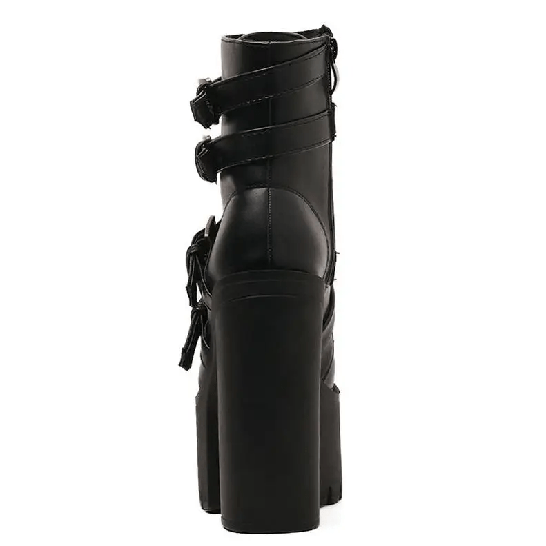 Punk Rock Chunky Block Heeled Booties for Perfect Fit Feet - Cosparty