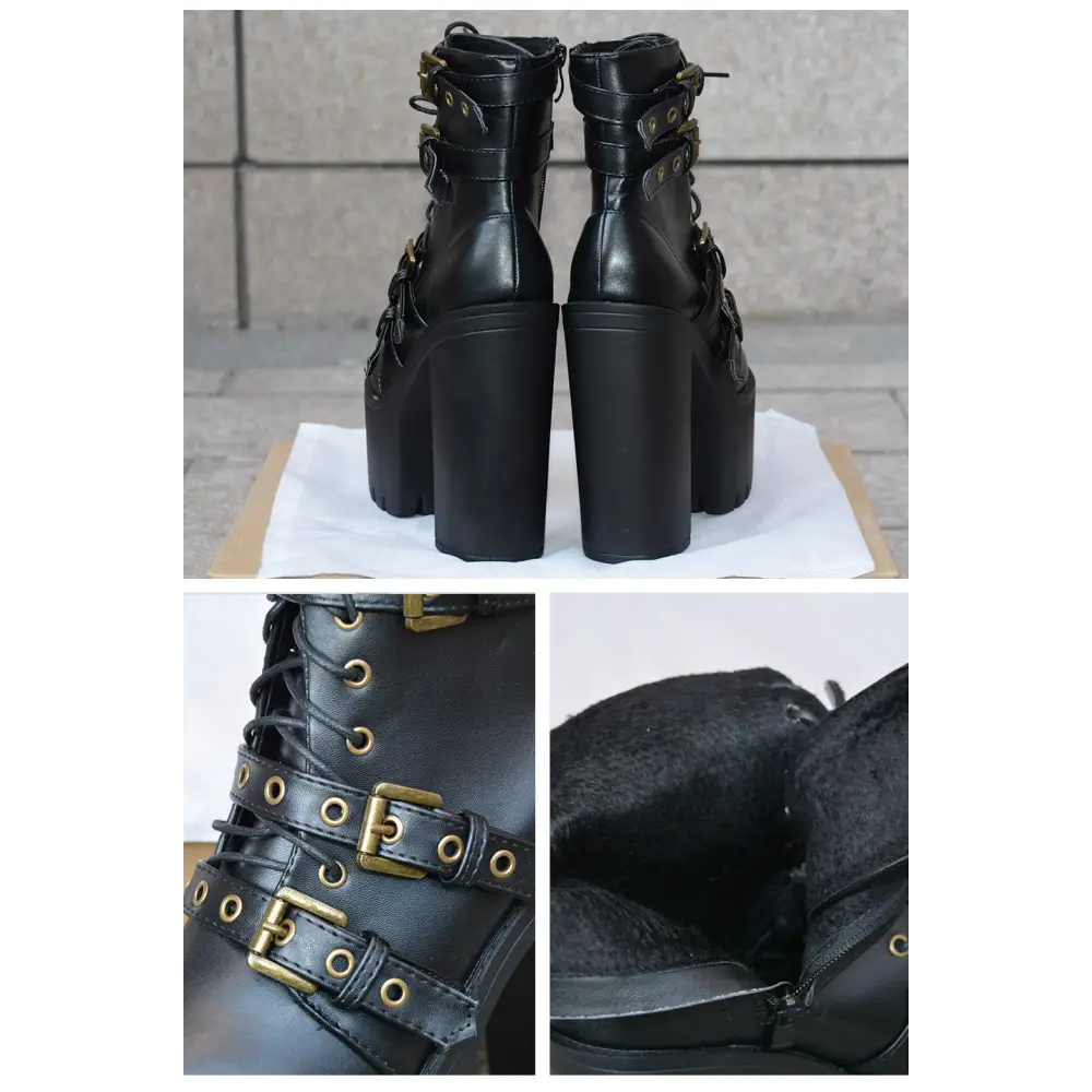 Punk Rock Chunky Block Heeled Booties for Perfect Fit Feet - Shoes