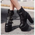 Punk Rock Chunky Block Heeled Booties for Perfect Fit Feet - Shoes