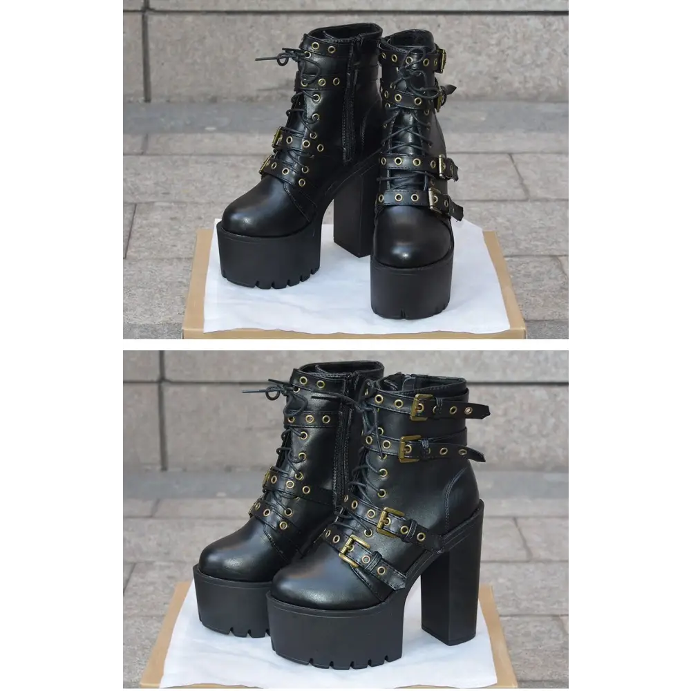 Punk Rock Chunky Block Heeled Booties for Perfect Fit Feet - Shoes