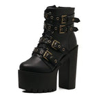Punk Rock Chunky Block Heeled Booties for Perfect Fit Feet - Cosparty