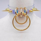 Punk Rock Clear Choker with Spiked Metal Detail and O - Ring Hooks - Cosparty