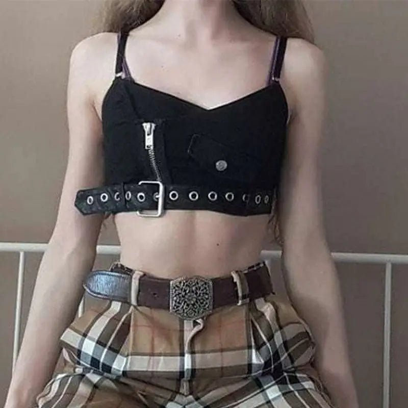 Punk Rock Tartan Plaid Cropped Tank for Edgy Style - Cosparty