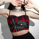 Punk Rock Tartan Plaid Cropped Tank for Edgy Style - Cosparty