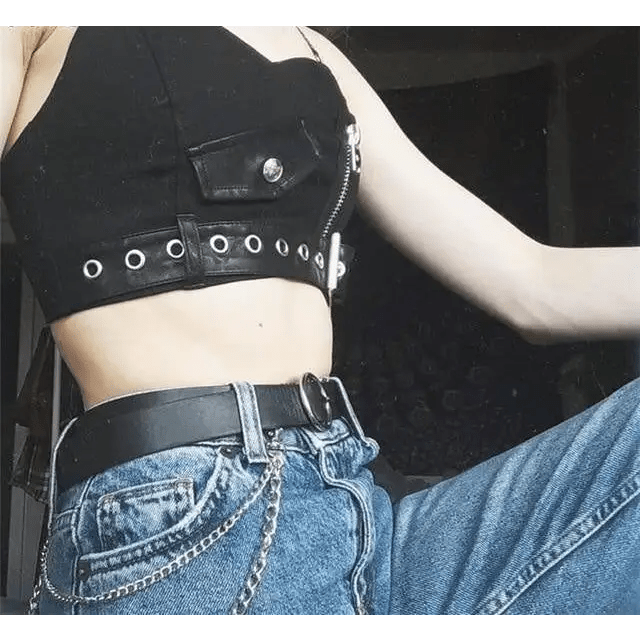 Punk Rock Tartan Plaid Cropped Tank for Edgy Style - Cosparty