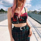 Punk Rock Tartan Plaid Cropped Tank for Edgy Style - Cosparty