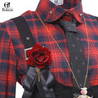 Punk Rock Tartan Plaid Suspender Skirt and Button-Up Dress Set - Dress