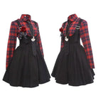 Punk Rock Tartan Plaid Suspender Skirt and Button-Up Dress Set - Dress