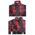 Punk Rock Tartan Plaid Suspender Skirt and Button-Up Dress Set - Dress