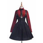 Punk Rock Tartan Plaid Suspender Skirt and Button-Up Dress Set - Dress