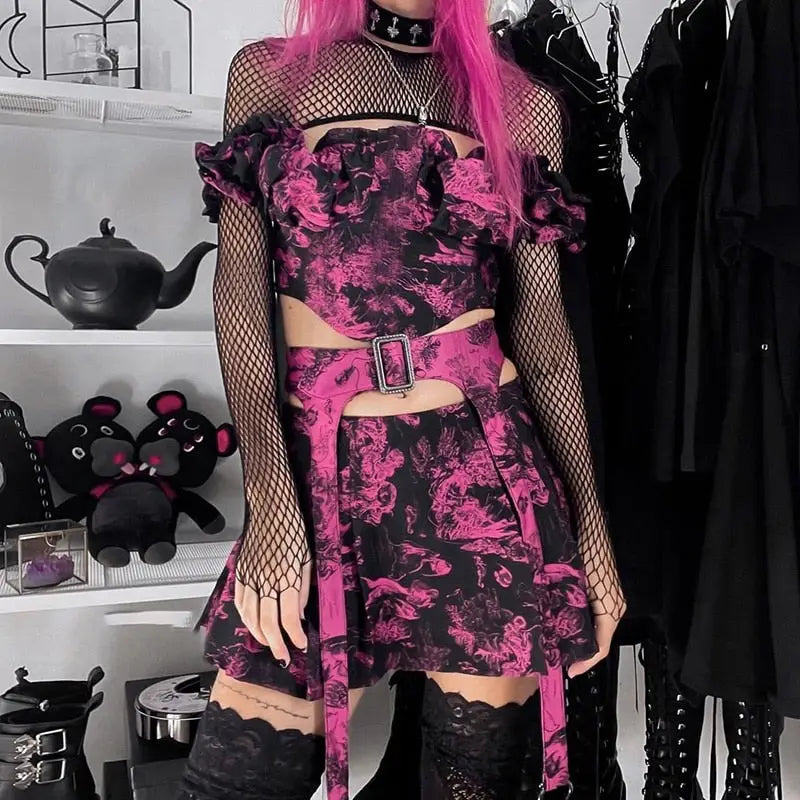 Punk Shirt with Pink Accents for Goth Style - shirt