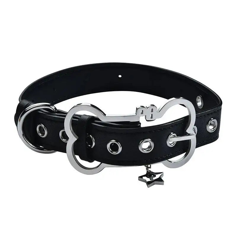 Puppy Bone Collar with Secure Gothic Buckle and Vegan Leather - necklace