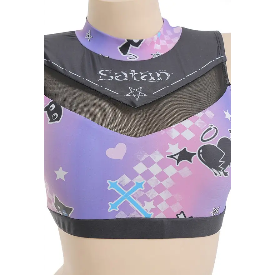 Purple and Black Holographic Pastel Goth Cheerleader Outfit Costume - lingerie