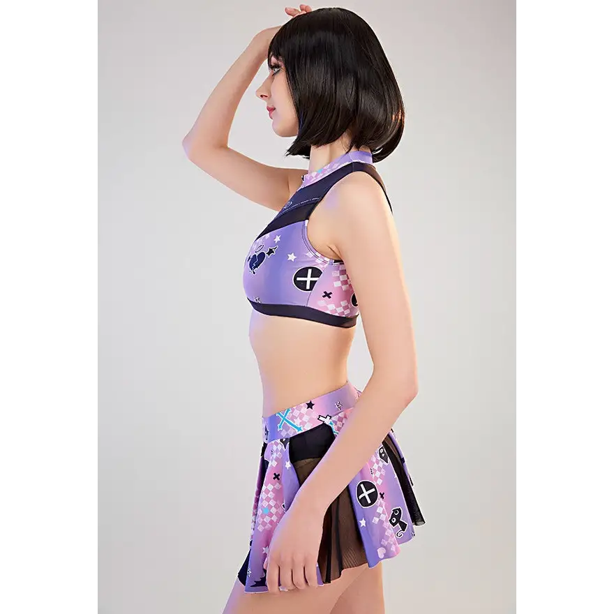 Purple and Black Holographic Pastel Goth Cheerleader Outfit Costume - lingerie