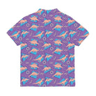 Purple and Blue Dinosaur Button Up Retro 90s Dino Tee - Cosparty