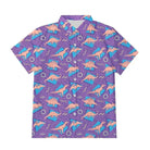 Purple and Blue Dinosaur Button Up Retro 90s Dino Tee - Cosparty