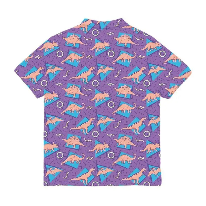 Purple and Blue Dinosaur Button Up Retro 90s Dino Tee - shirt