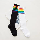 Rainbow Striped Knee-High Socks in Black or White - socks