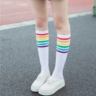 Rainbow Striped Knee-High Socks in Black or White - socks