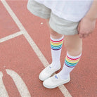 Rainbow Striped Knee - High Socks in Black or White - Cosparty