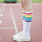 Rainbow Striped Knee-High Socks in Black or White - socks