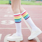 Rainbow Striped Knee - High Socks in Black or White - Cosparty