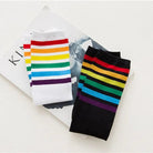 Rainbow Striped Knee - High Socks in Black or White - Cosparty