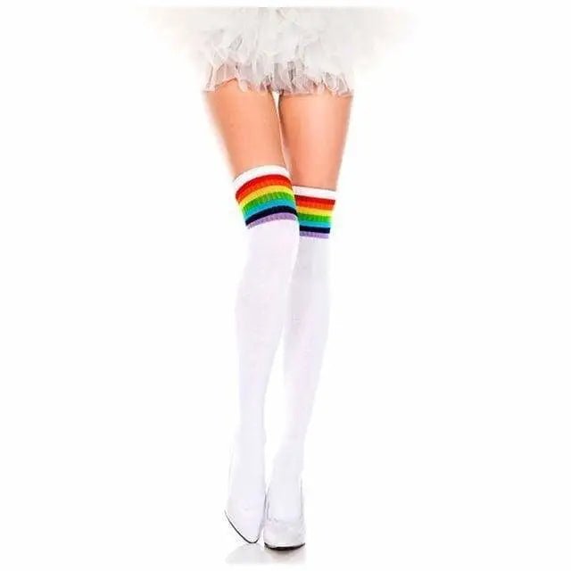 Rainbow Thigh High Glitter Socks with Rhinestones - Cosparty