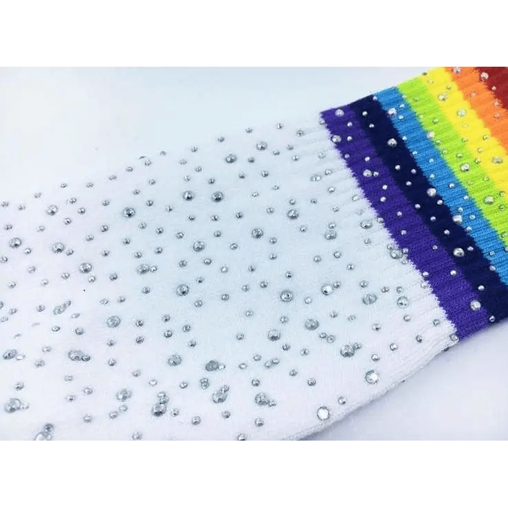Rainbow Thigh High Glitter Socks with Rhinestones - Cosparty