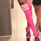 Glitter Rainbow Thigh Highs - Pink (No Glitter) - Socks