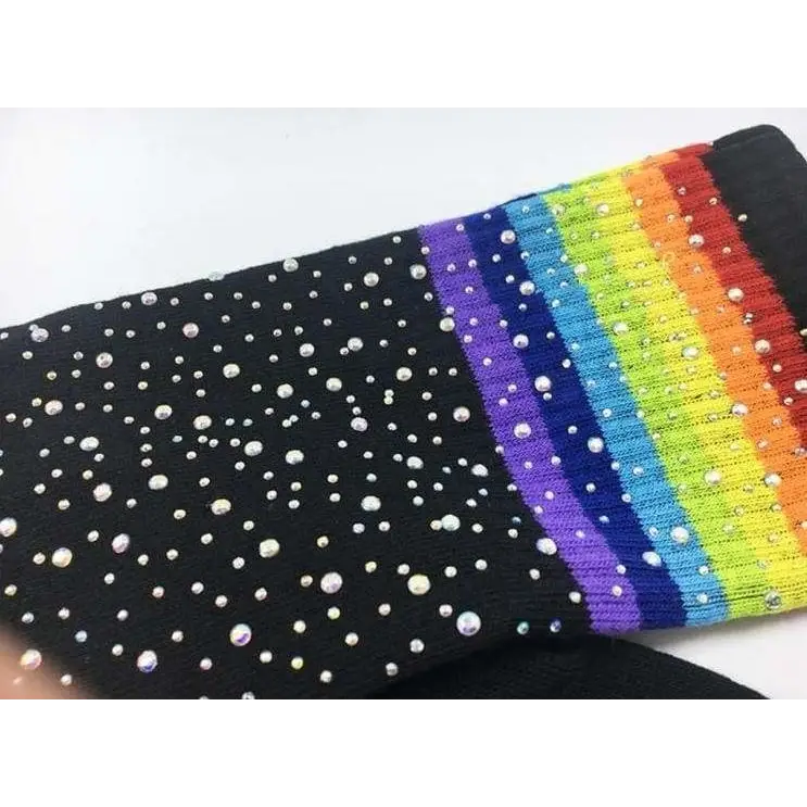 Rainbow Thigh High Glitter Socks with Rhinestones - socks