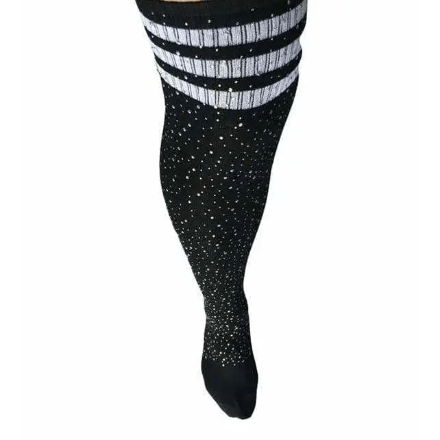Rainbow Thigh High Glitter Socks with Rhinestones - Cosparty