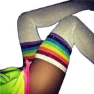 Rainbow Thigh High Glitter Socks with Rhinestones - Cosparty
