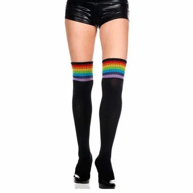 Rainbow Thigh High Glitter Socks with Rhinestones - Cosparty