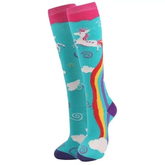 Rainbow Unicorn Knee High Socks in High - Quality Cotton Fabric - Cosparty