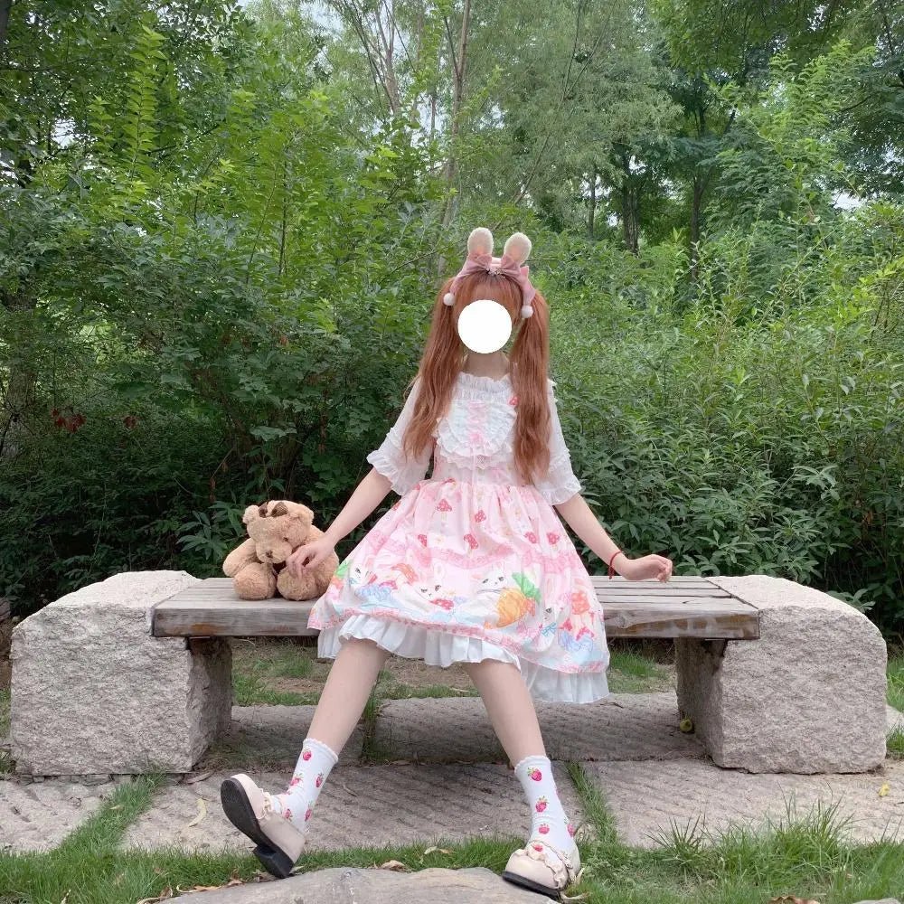 Red Bunny Parade Traditional JSK Lolita Dress for Girly Girls - Cosparty