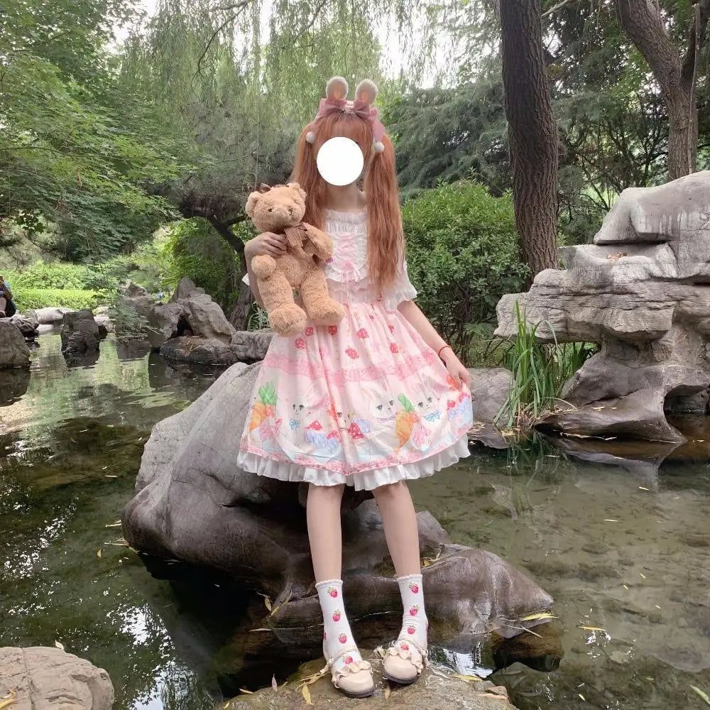 Red Bunny Parade Traditional JSK Lolita Dress for Girly Girls - dresses