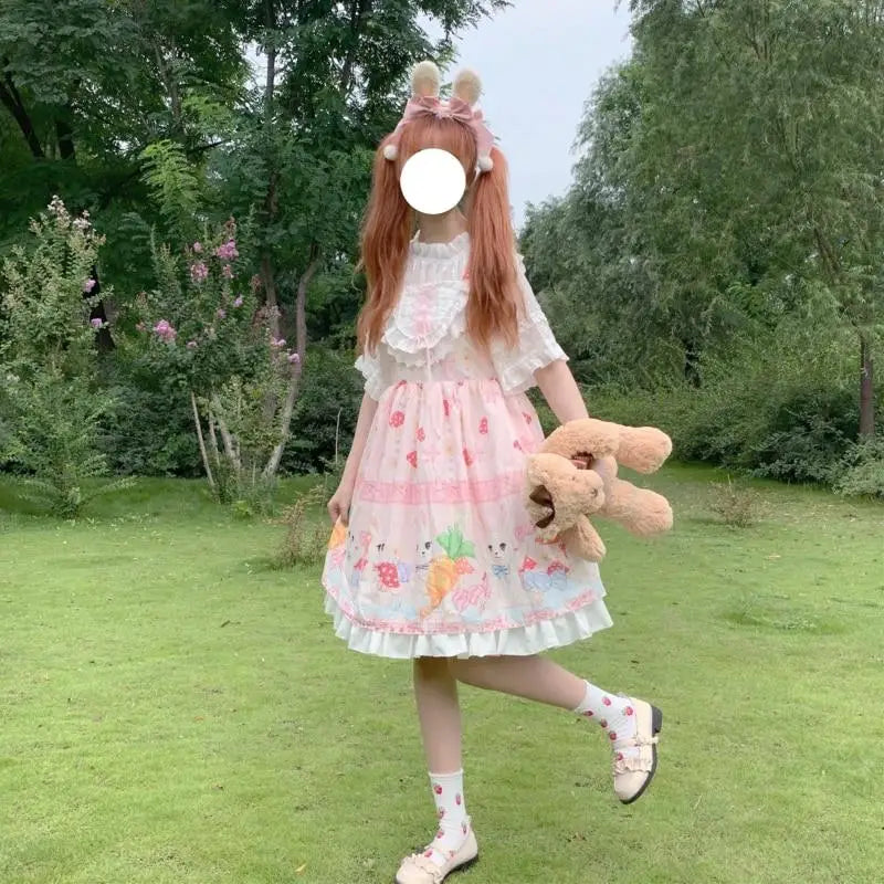 Red Bunny Parade Traditional JSK Lolita Dress for Girly Girls - dresses