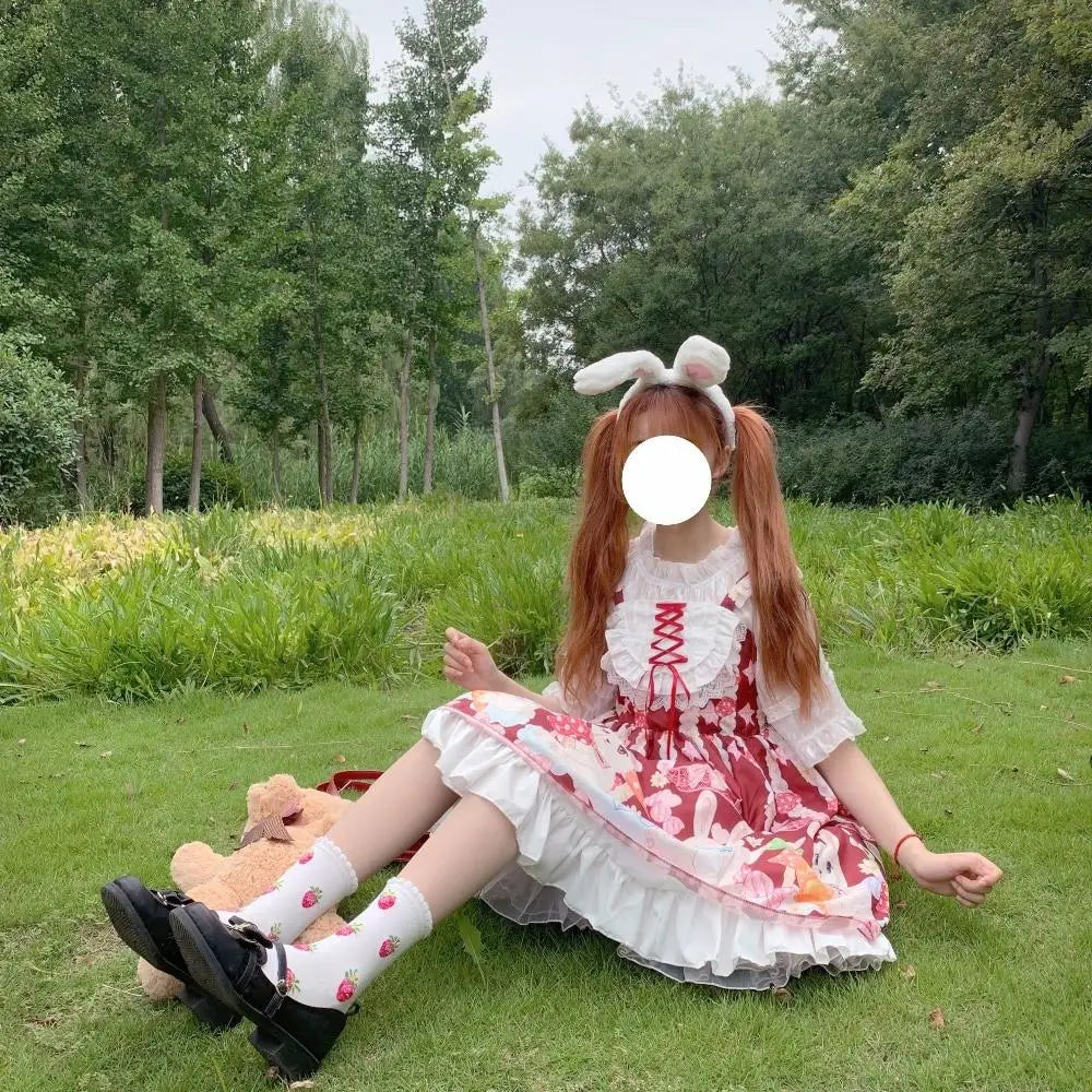 Red Bunny Parade Traditional JSK Lolita Dress for Girly Girls - dresses