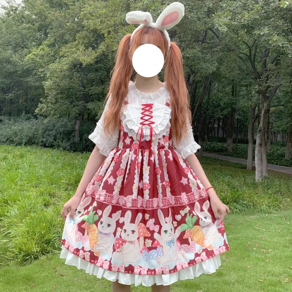 Red Bunny Parade Traditional JSK Lolita Dress for Girly Girls - Cosparty