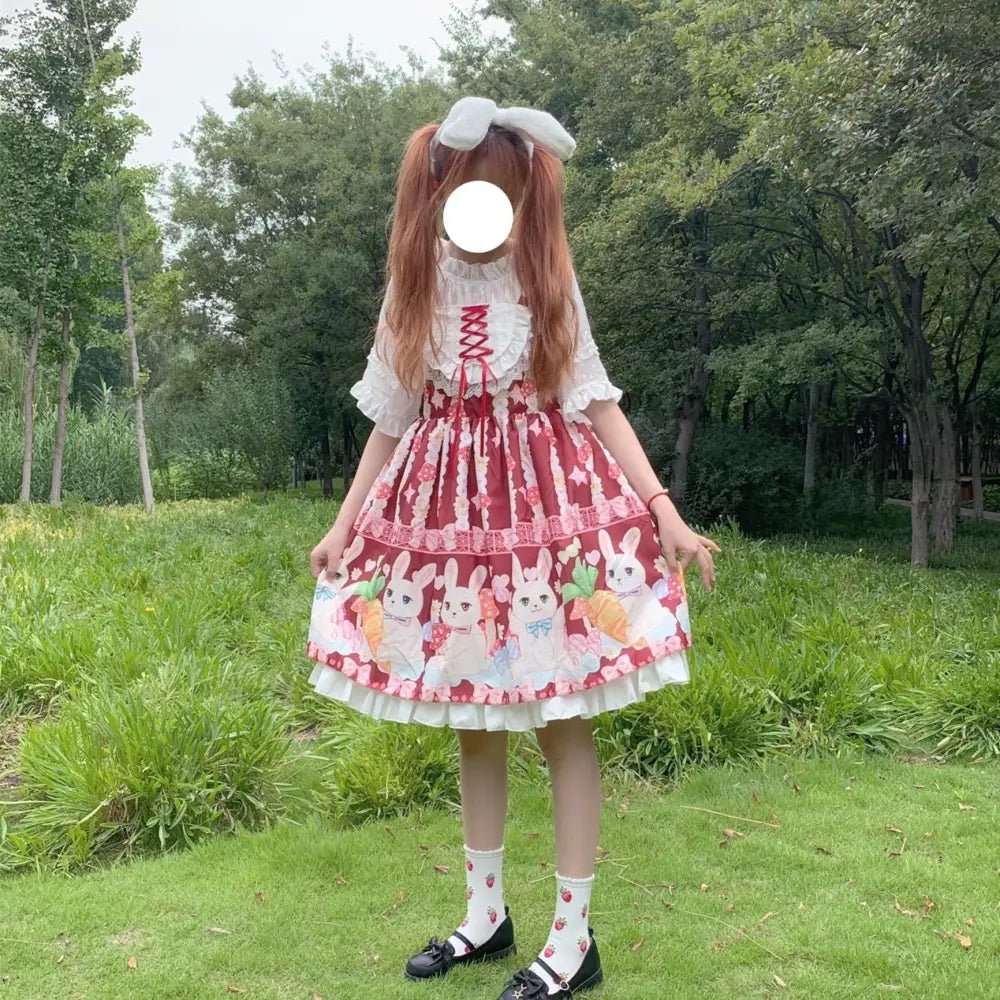Red Bunny Parade Traditional JSK Lolita Dress for Girly Girls - Cosparty