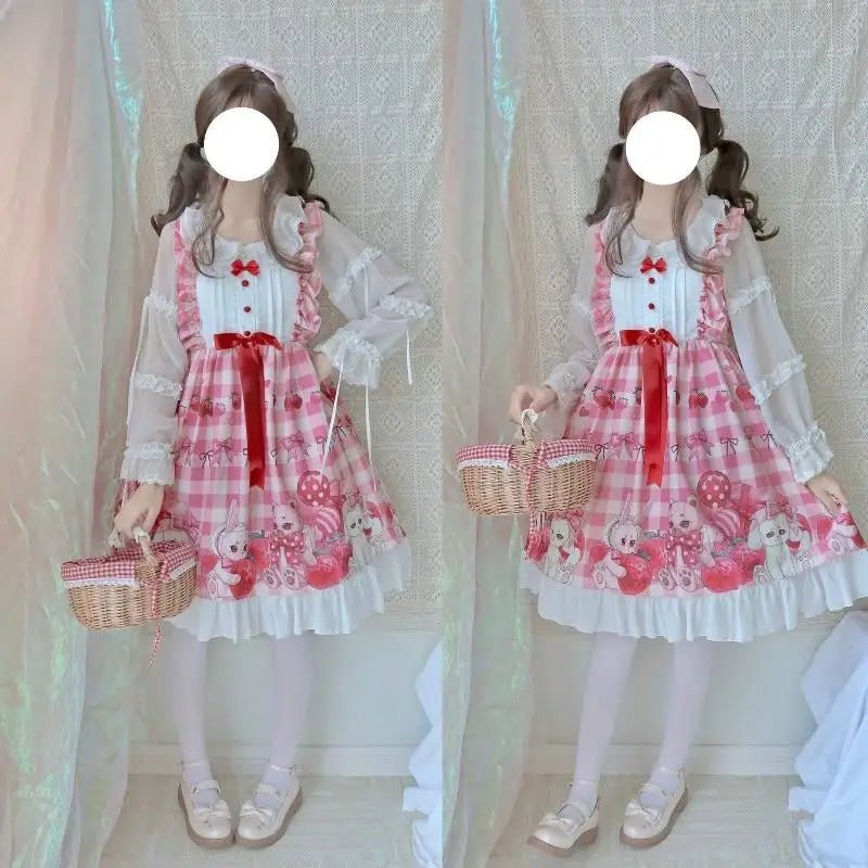 Red Bunny Rabbit Plaid Lolita Dress for Kawaii Princesses - Cosparty