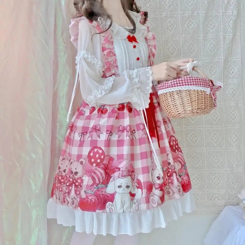 Red Bunny Rabbit Plaid Lolita Dress for Kawaii Princesses - Cosparty
