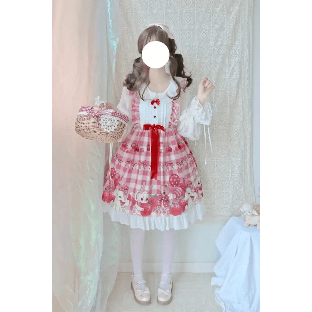 Red Bunny Rabbit Plaid Lolita Dress for Kawaii Princesses - Cosparty